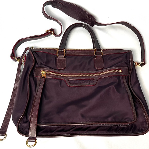 MZ Wallace Burgundy Nylon Leather Trim Satchel Crossbody Bag Lightweight Tote - Picture 2 of 14